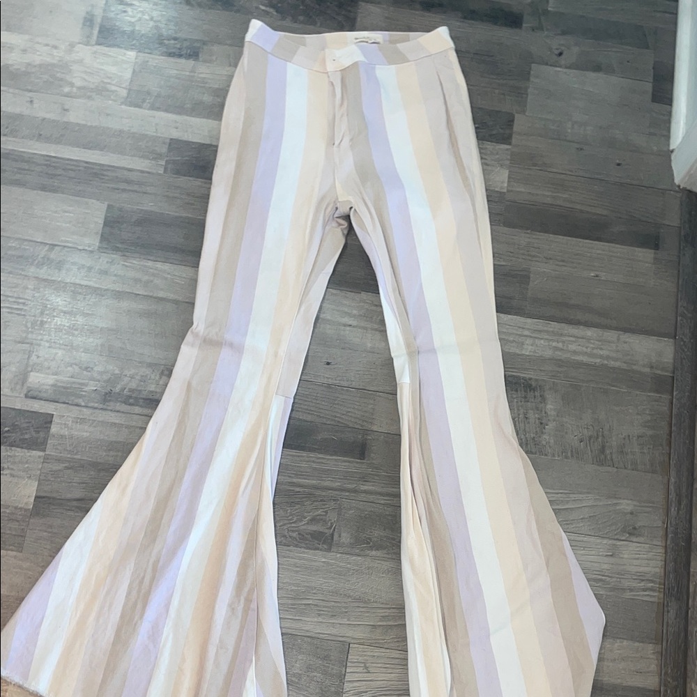 Striped Flare Jeans in Cream, Beige & Lavender